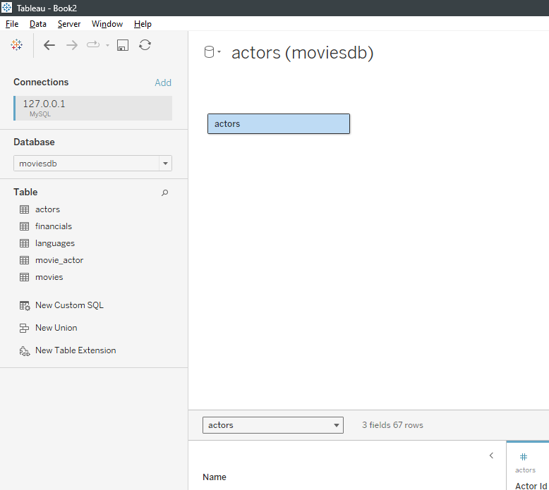 Successful Database Connection in Tableau