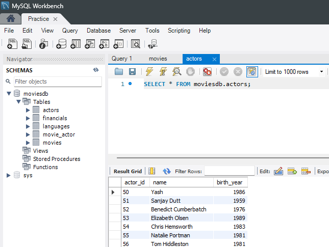 MySQL Workbench Showing Connected Database